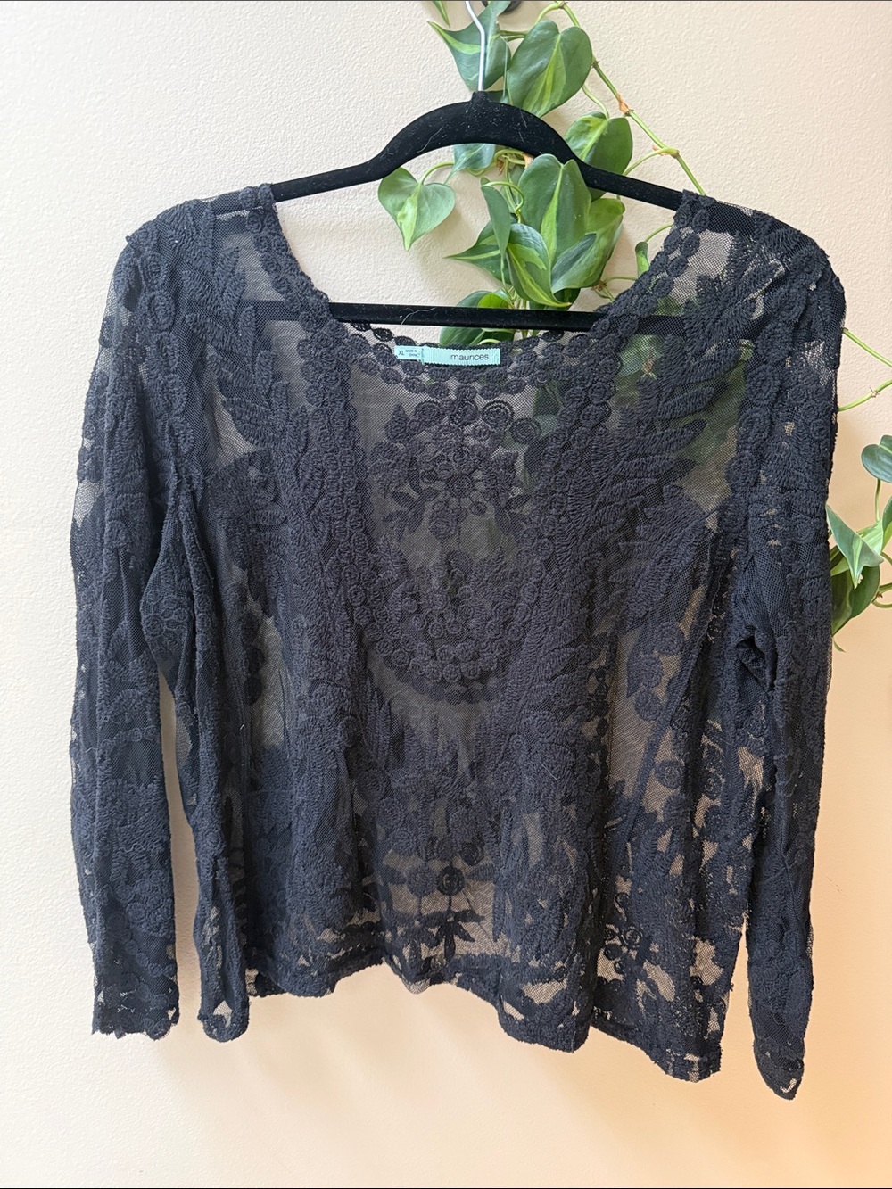 Maurices Black Floral Lace Long-Sleeve Blouse